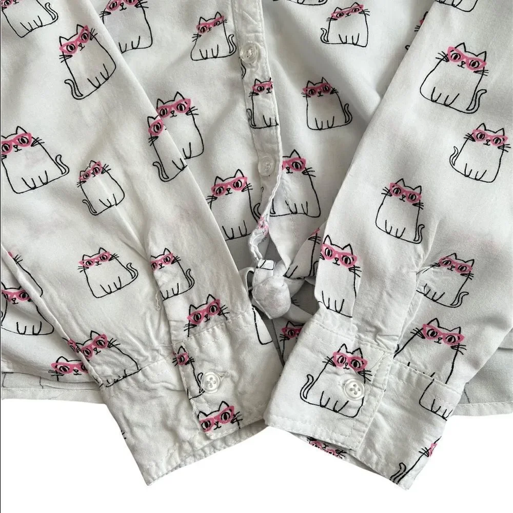 Justice Girl’s White Kitty Cat Long Sleeve Shirt Kid’s Youth Size 10